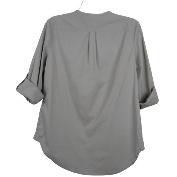 Alfani | Raw Edge Cotton Adjustable Sleeve Blouse Tan | Size 10 - Picture 3 of 7